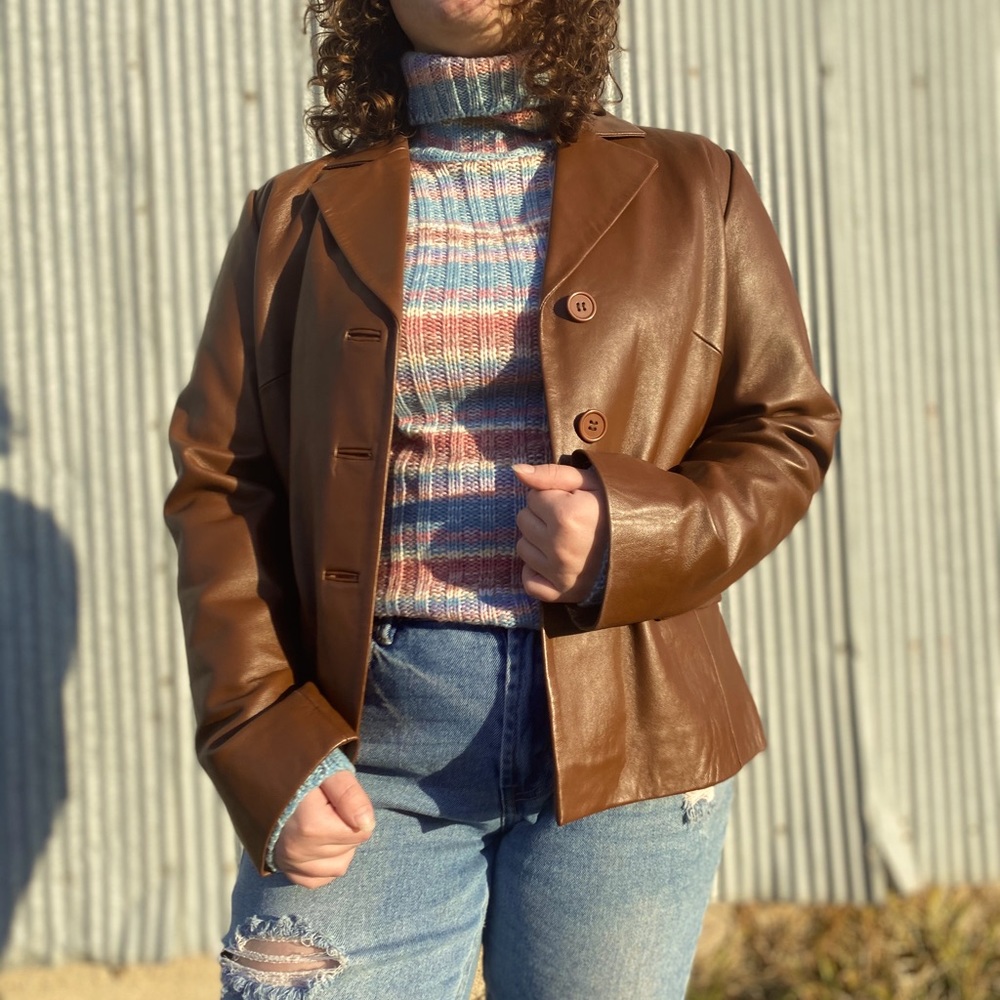 •MARGARET GODFREY•  Brown Leather Blazer Jacket